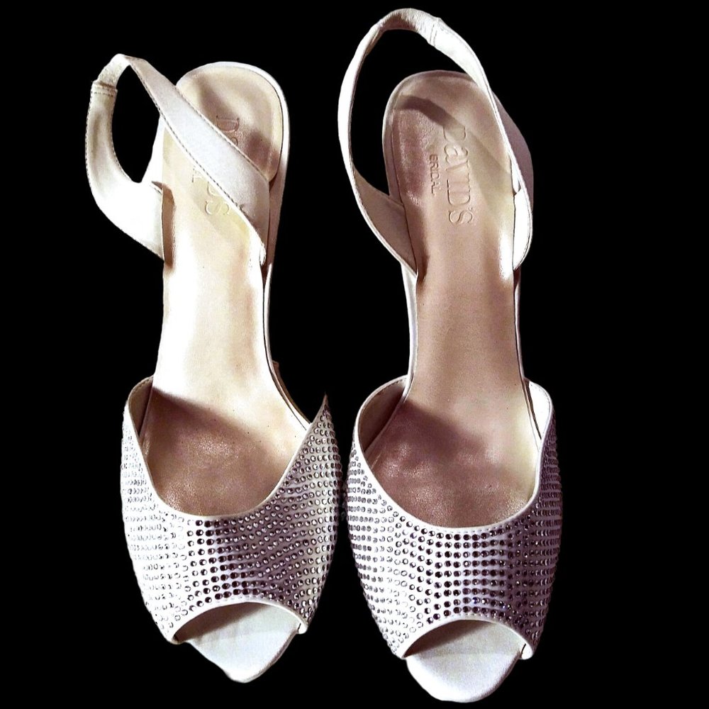 David’s Bridal Peep Toe Slingback Crystal Heel, Stiletto, Dress Shoe, Slingback